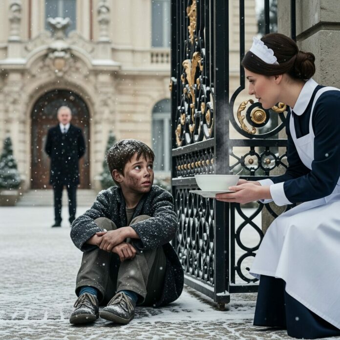 A kind maid saw a small, starving boy shivering outside the mansion… – TAMMY