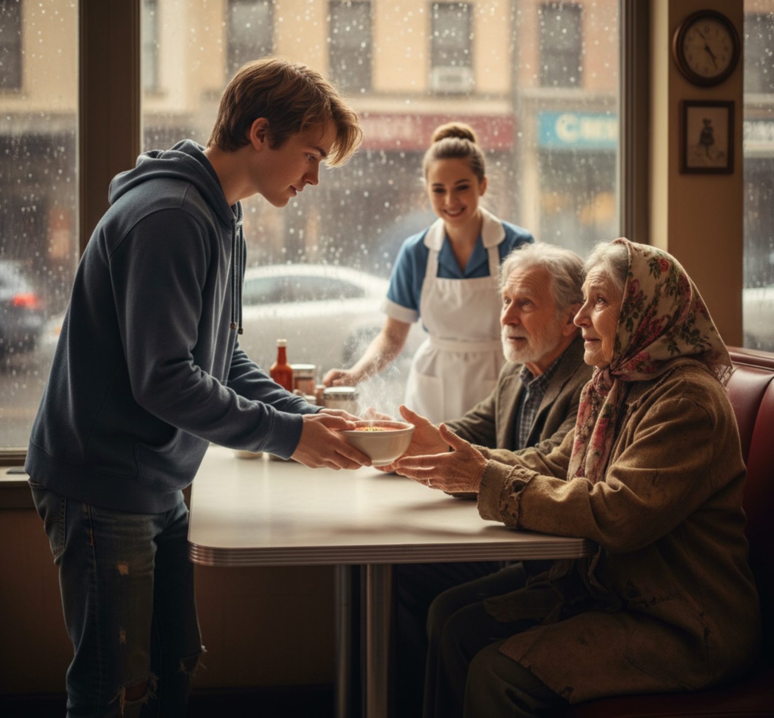 A Poor Teen Boy Gave His Soup to an Old Couple — The Next Day, a Millionaire Stood at His Door